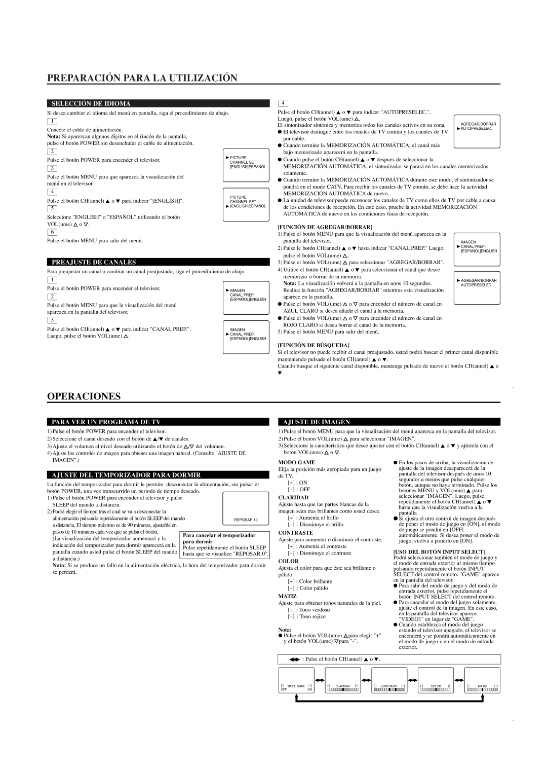 FUNAI RFT909B owner manual Preparación Para LA Utilización, Operaciones 