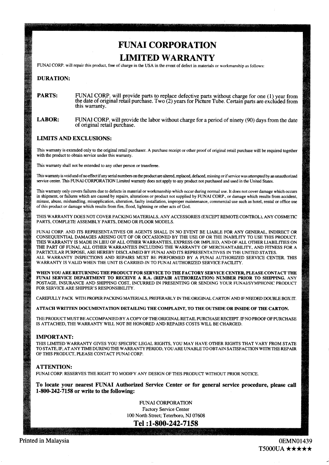 FUNAI SC3913 manual 