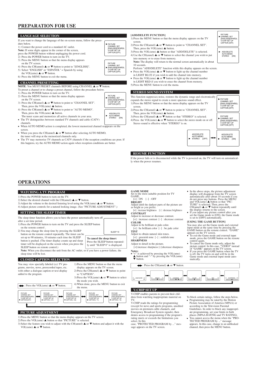 FUNAI ST27S3 owner manual Preparation for USE, Operations 