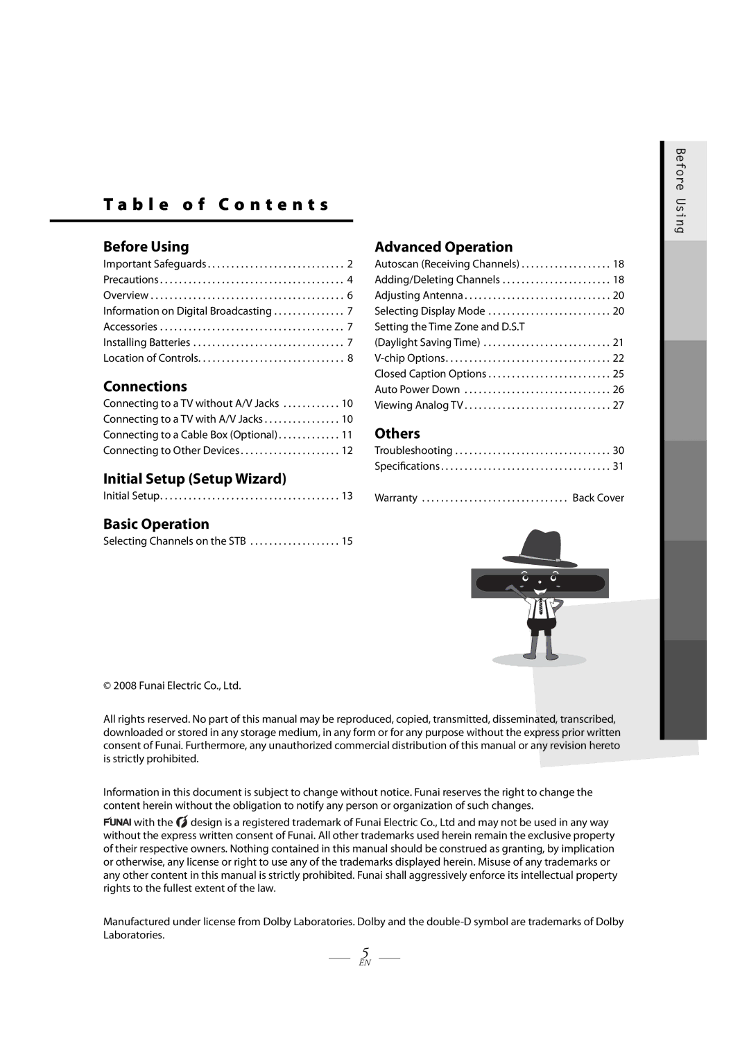 FUNAI TB100HH9 owner manual B l e o f C o n t e n t s, Before Using Advanced Operation 