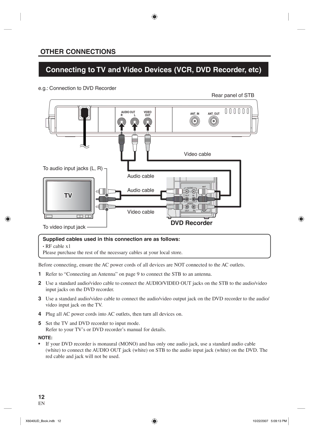 FUNAI TB100MW9 owner manual Connecting to TV and Video Devices VCR, DVD Recorder, etc 