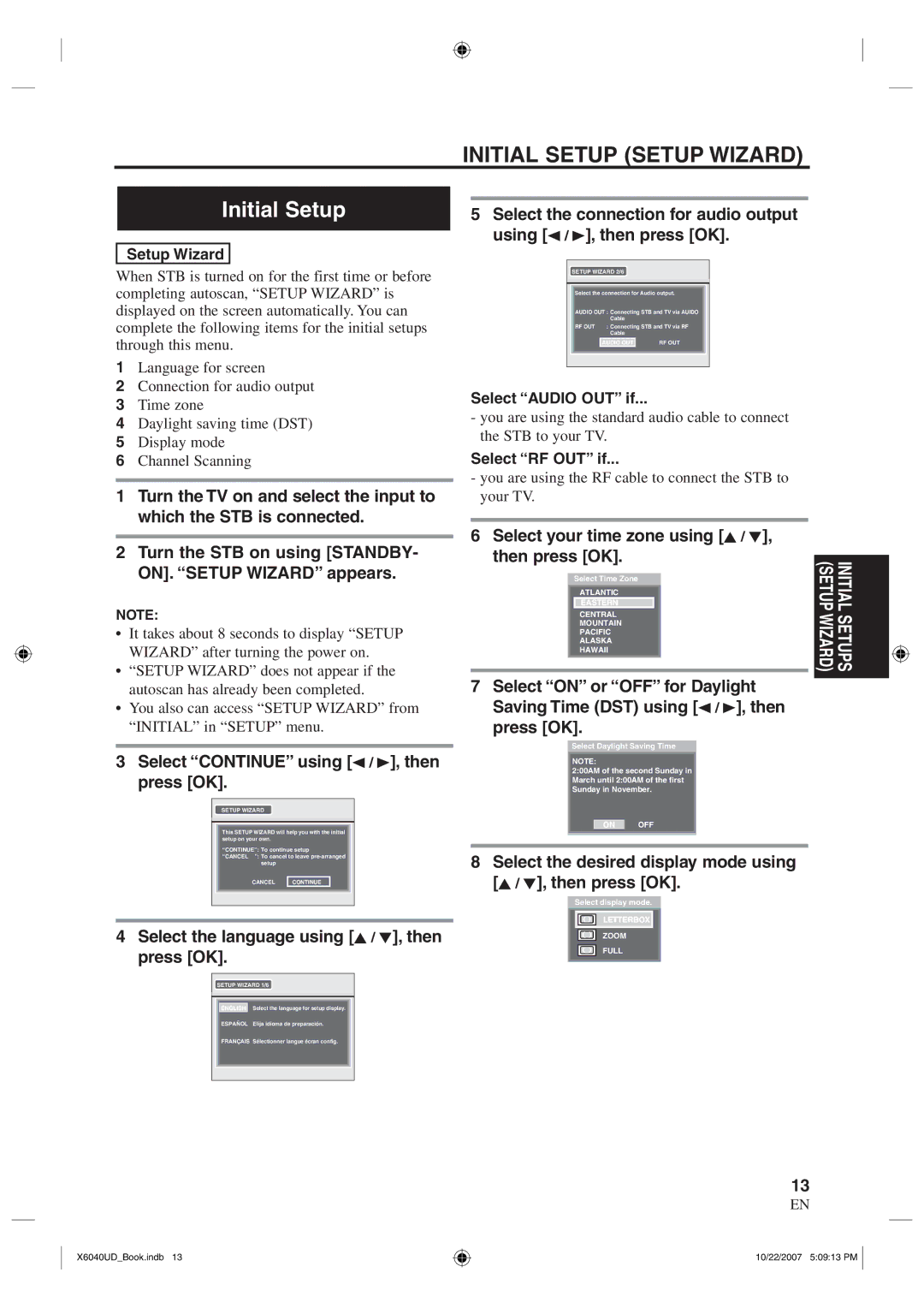 FUNAI TB100MW9 owner manual Initial Setup 