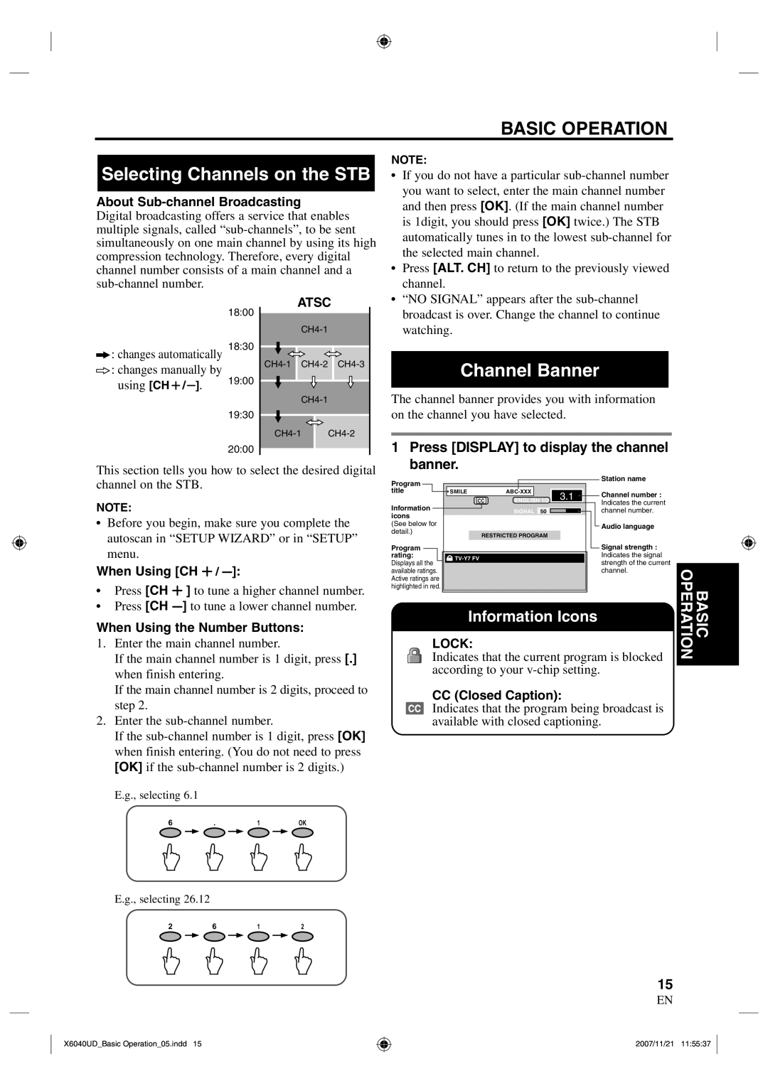 FUNAI TB100MW9 owner manual Selecting Channels on the STB, Channel Banner 