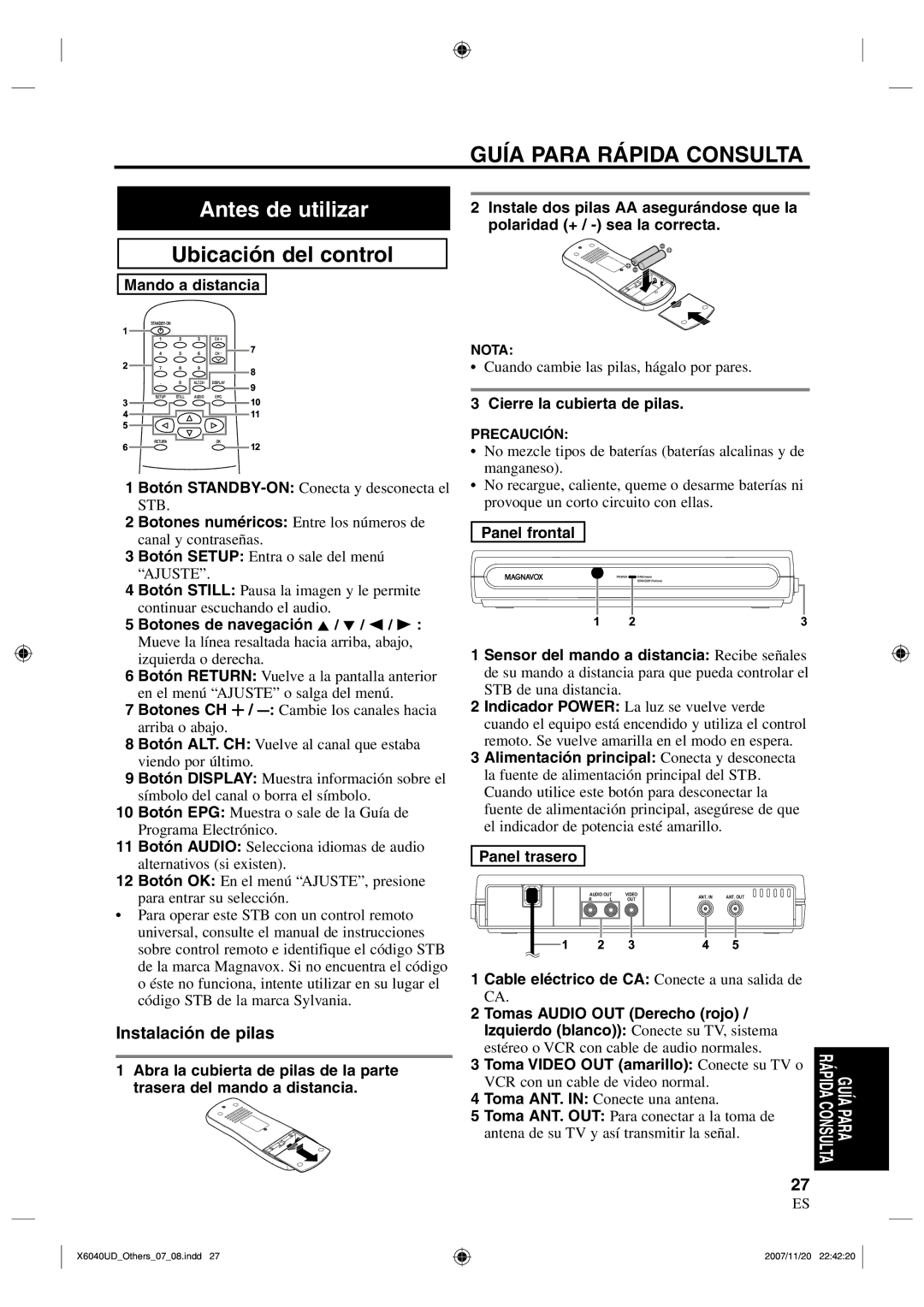 FUNAI TB100MW9 owner manual Guía Para Rápida Consulta, Antes de utilizar 