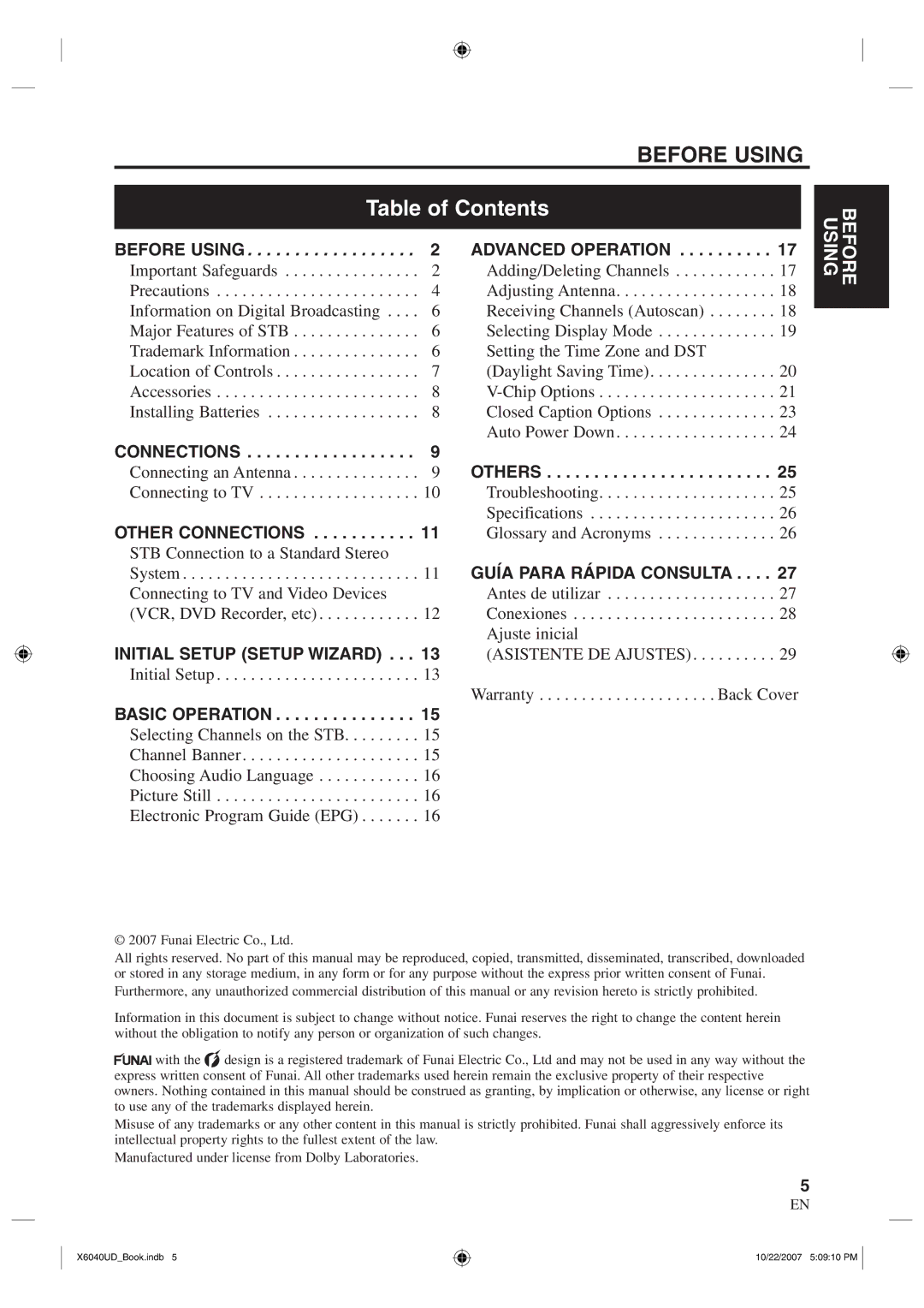 FUNAI TB100MW9 owner manual Table of Contents 