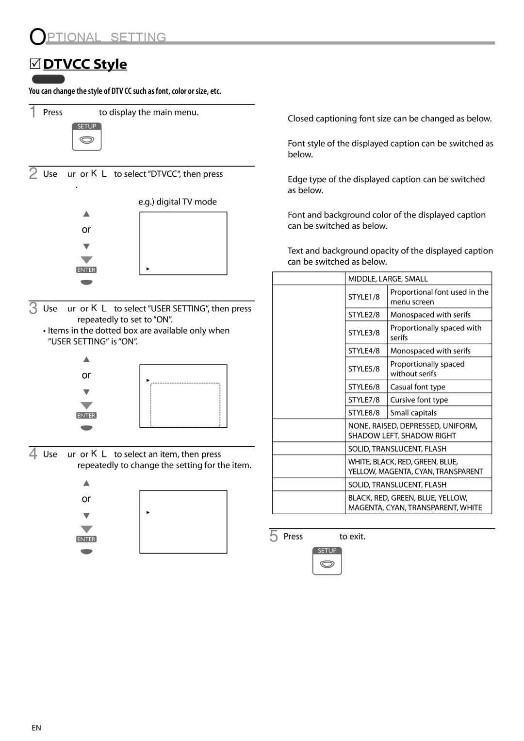 FUNAI V07LCD15 owner manual Dtvcc Style 