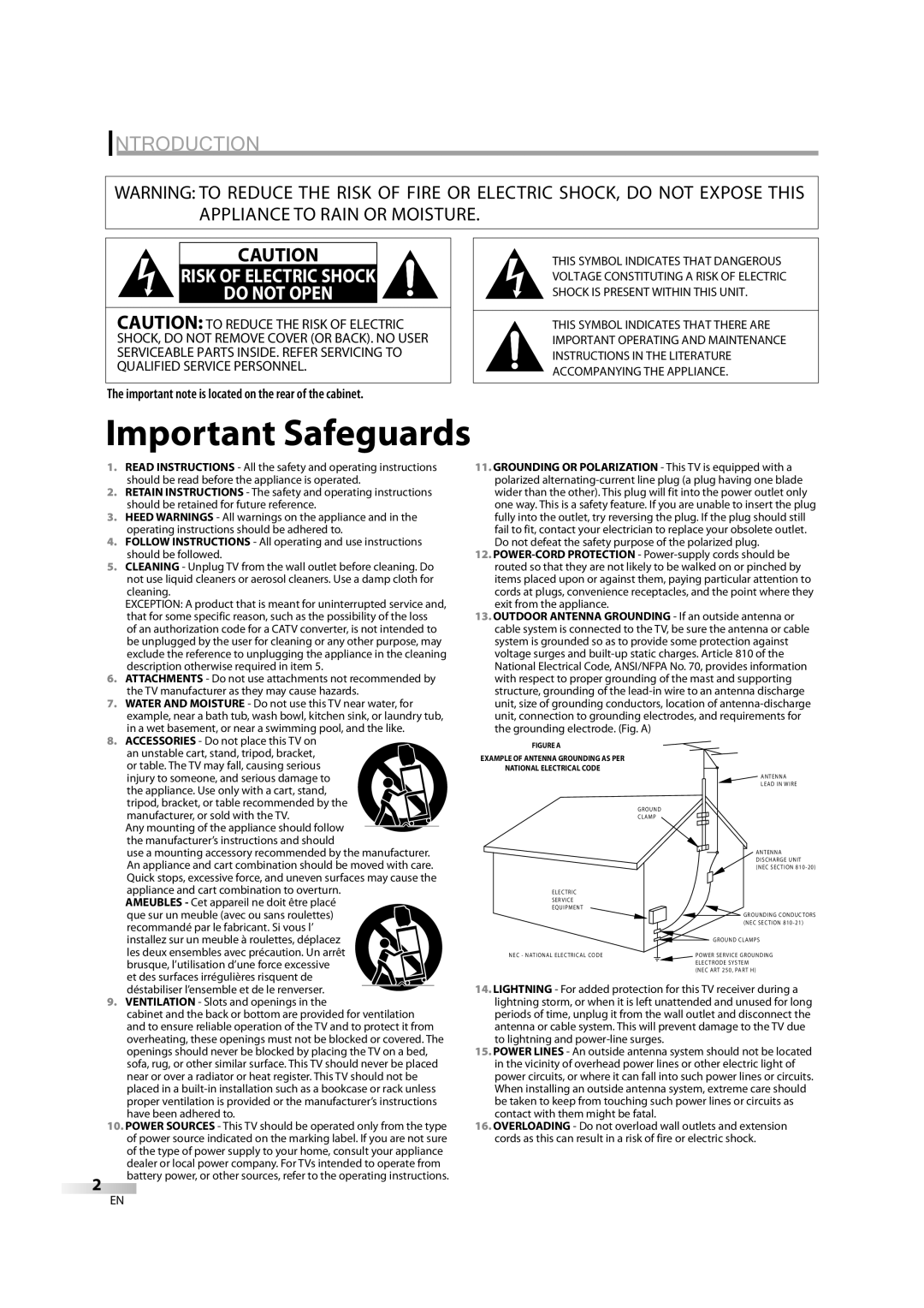 FUNAI V07LCD26 owner manual Introduction, Important note is located on the rear of the cabinet 