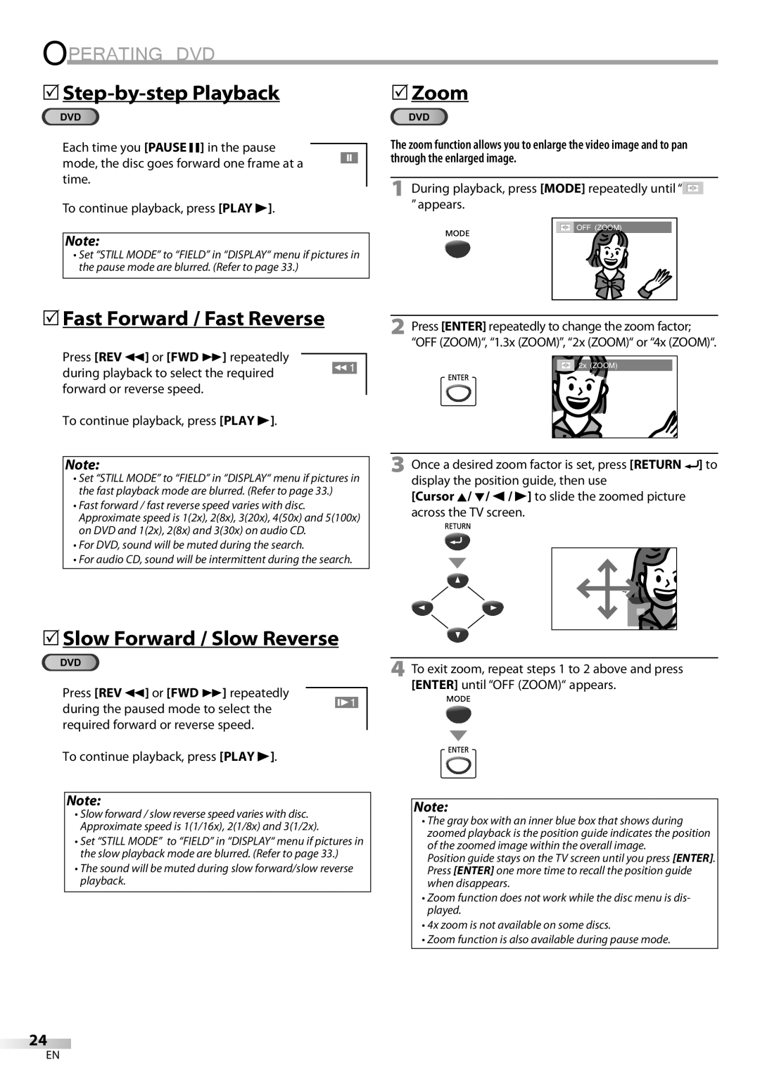 FUNAI V7PFDVD20 owner manual 5Step-by-step Playback, Fast Forward / Fast Reverse, Slow Forward / Slow Reverse 