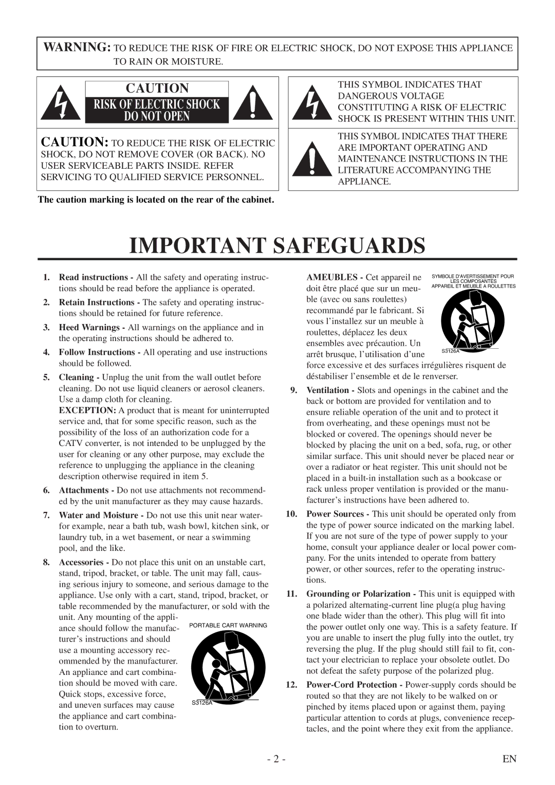 FUNAI WV13D5 owner manual Important Safeguards 