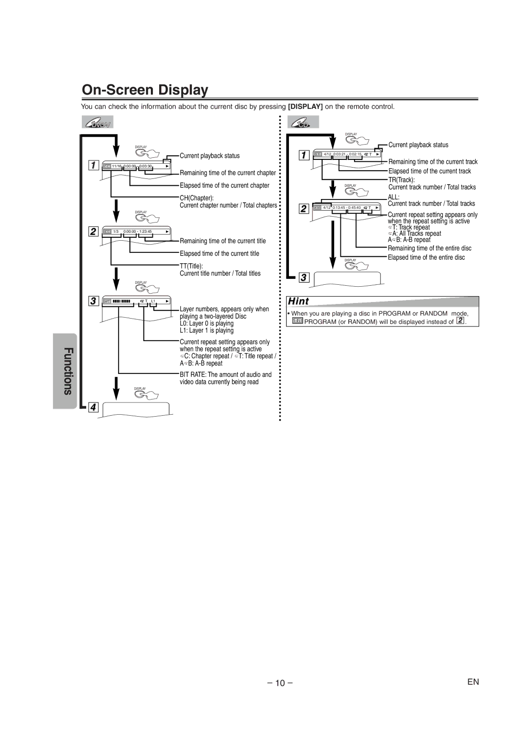 FUNAI WV205F owner manual On-Screen Display 