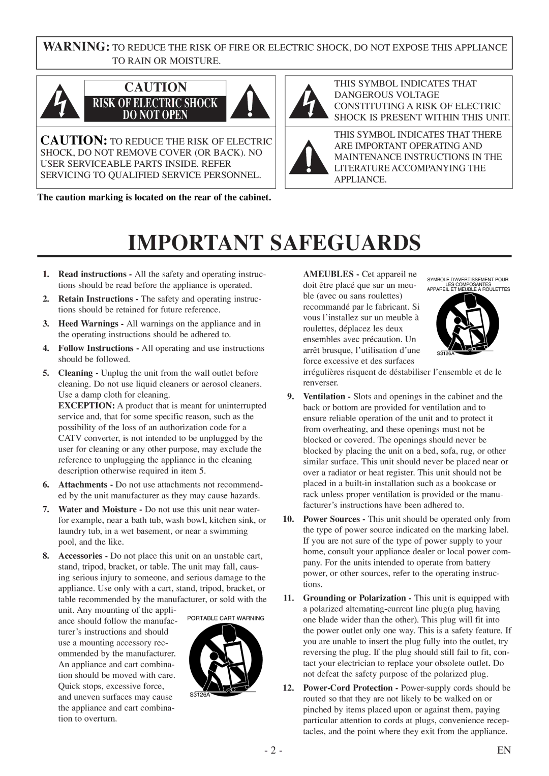 FUNAI WV20D5 owner manual Important Safeguards 