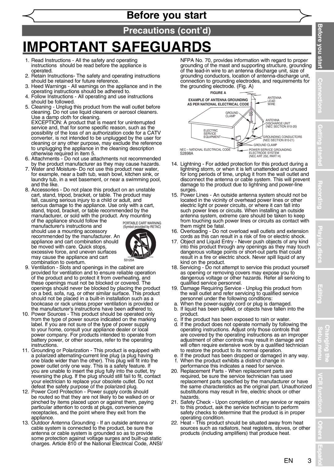 FUNAI WV20V6 owner manual Precautions cont’d, Before you 