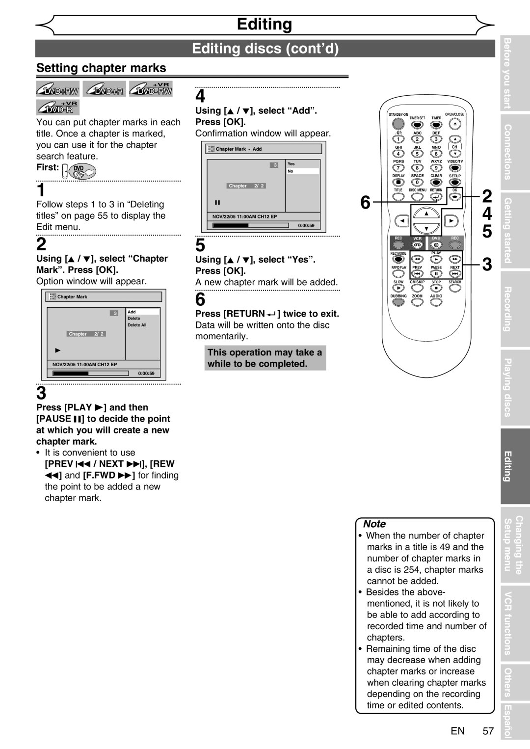 FUNAI WV20V6 owner manual Setting chapter marks, Beforeyou, Prev H / Next G, REW 