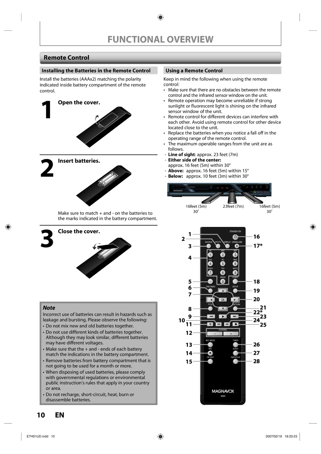 FUNAI ZC350MS8 owner manual Open the cover Insert batteries, Close the cover, Using a Remote Control 