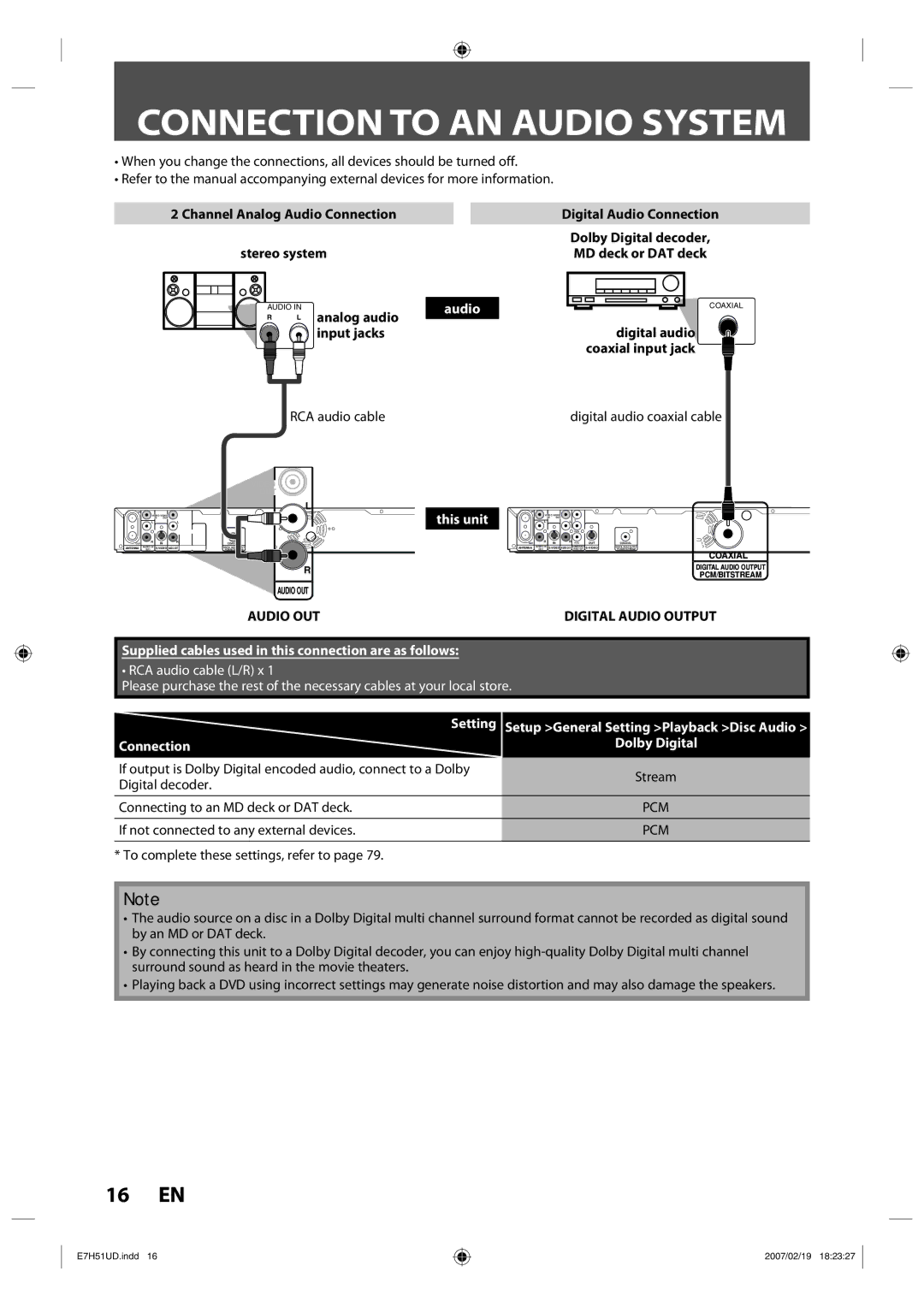 FUNAI ZC350MS8 owner manual Connection to AN Audio System 