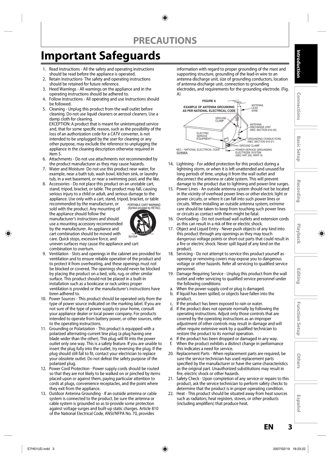 FUNAI ZC350MS8 owner manual Important Safeguards, Precautions 