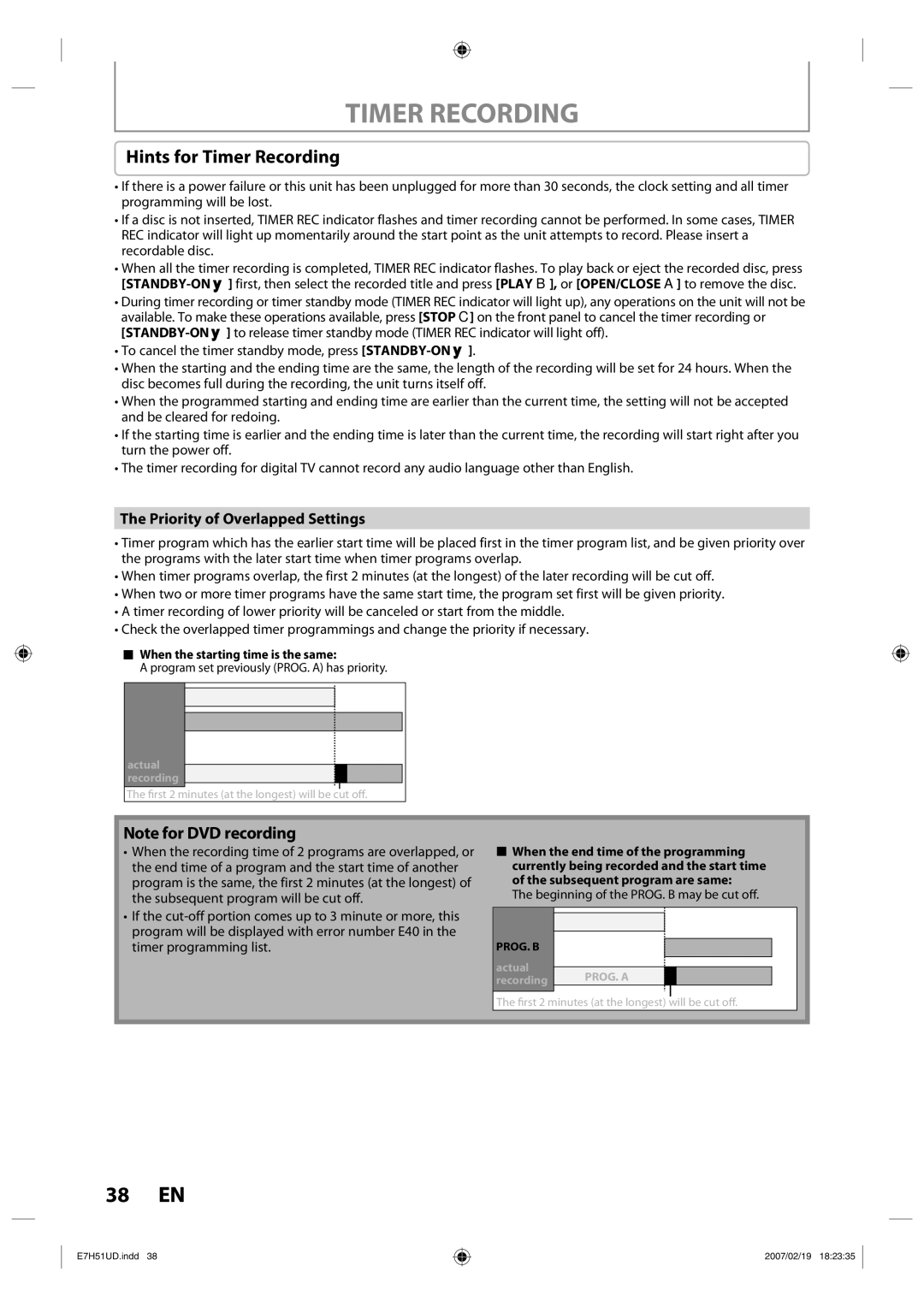 FUNAI ZC350MS8 owner manual Hints for Timer Recording, Priority of Overlapped Settings 