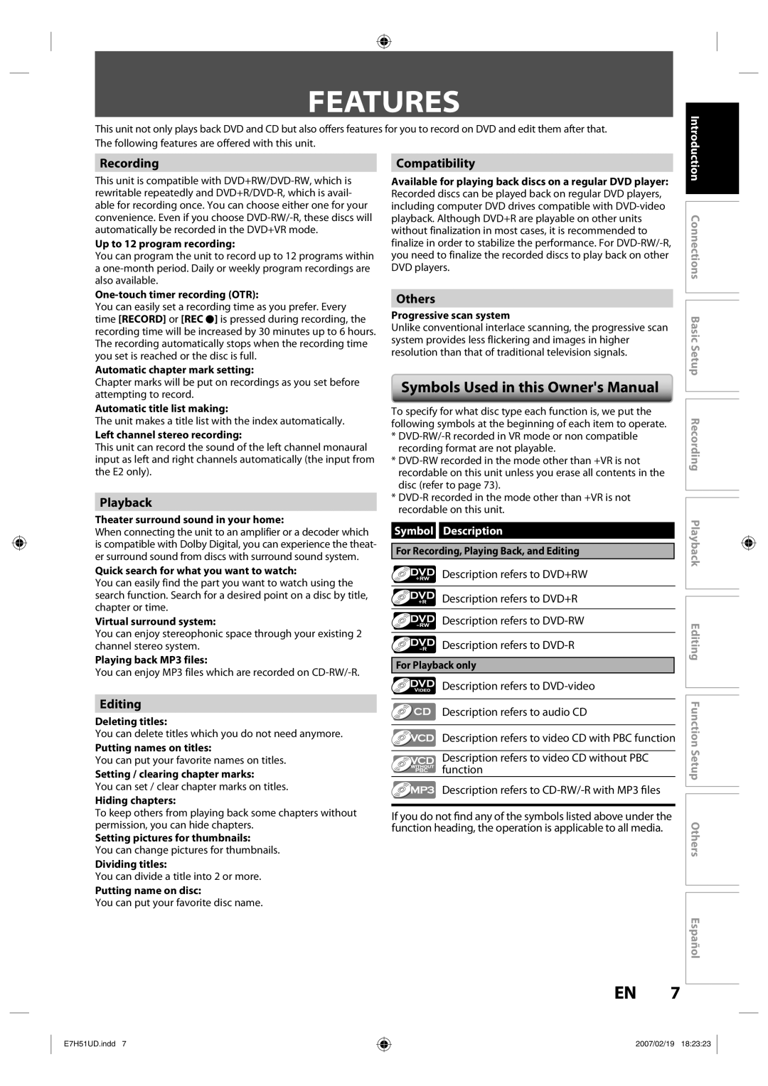 FUNAI ZC350MS8 owner manual Features 