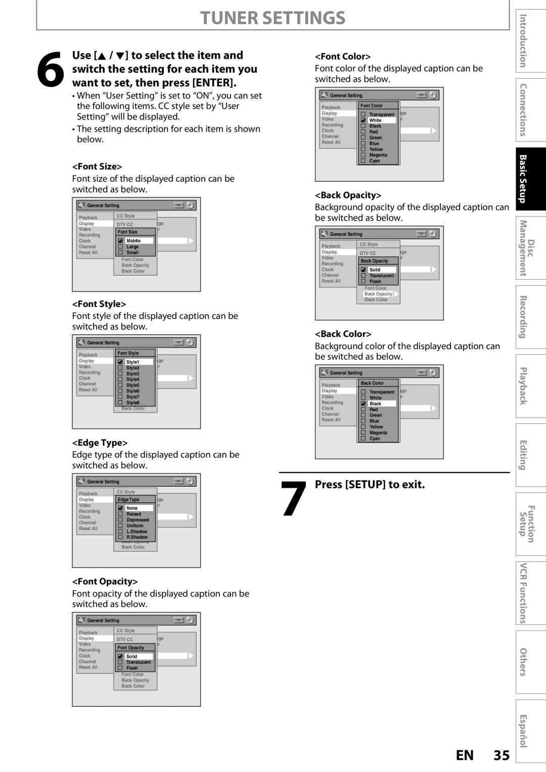 FUNAI ZV450TT8 Use K / L to select the item, Switch the setting for each item you, Want to set, then press Enter 