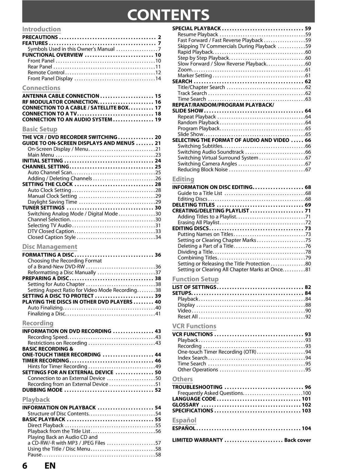 FUNAI ZV450TT8 owner manual Contents 