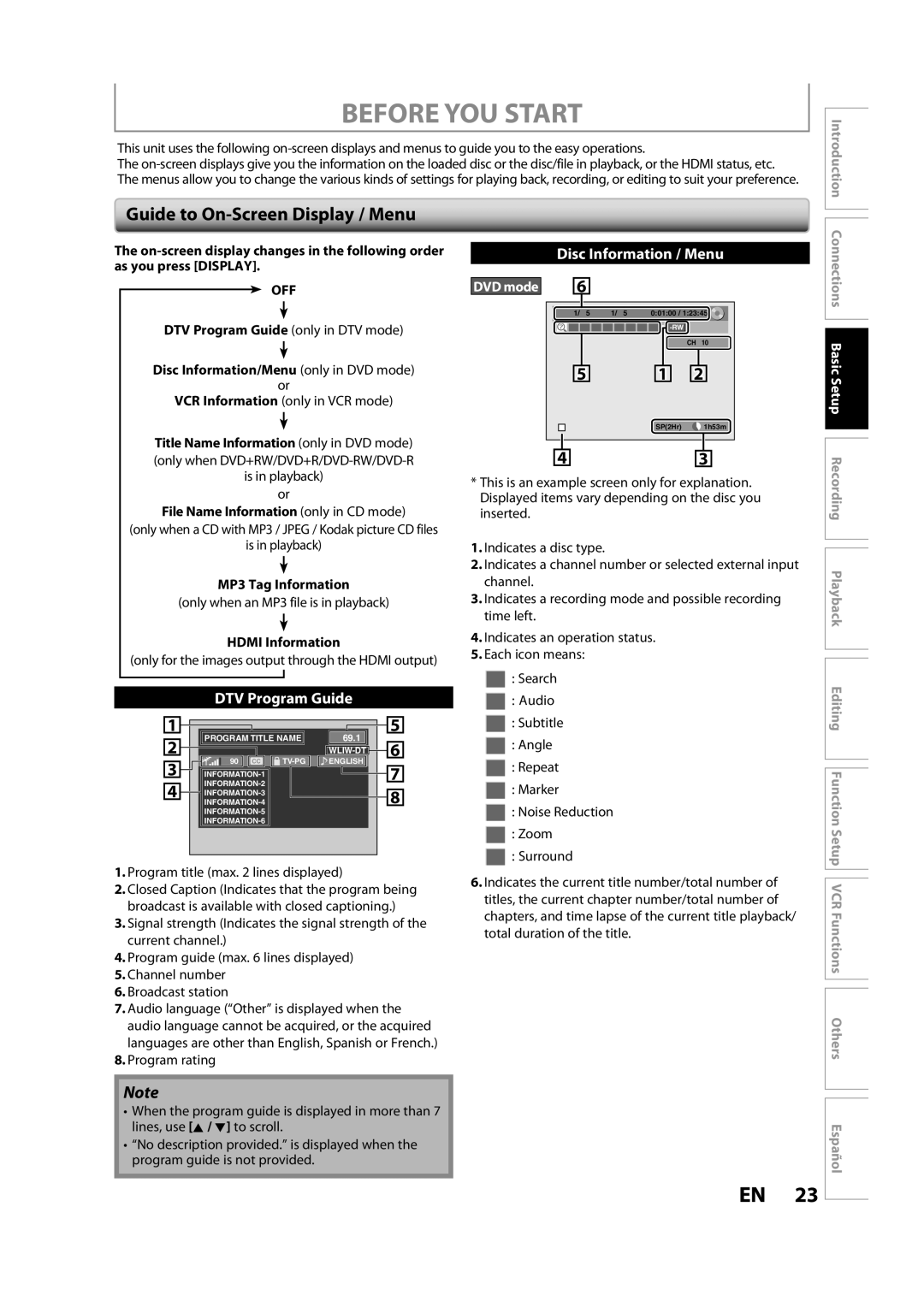 FUNAI ZV457MG9 A owner manual Before YOU Start, Guide to On-Screen Display / Menu, File Name Information only in CD mode 