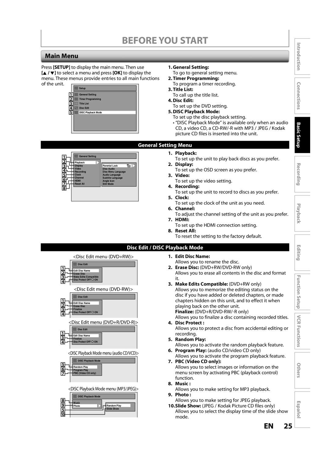 FUNAI ZV457MG9 A owner manual Main Menu 