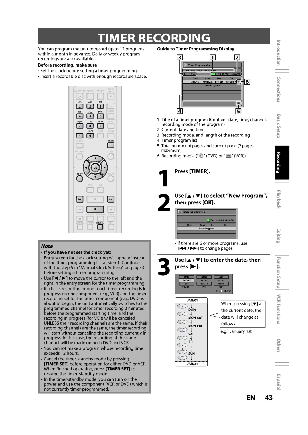 FUNAI ZV457MG9 A owner manual Timer Recording, Press Timer Use K / L to select New Program, then press OK 