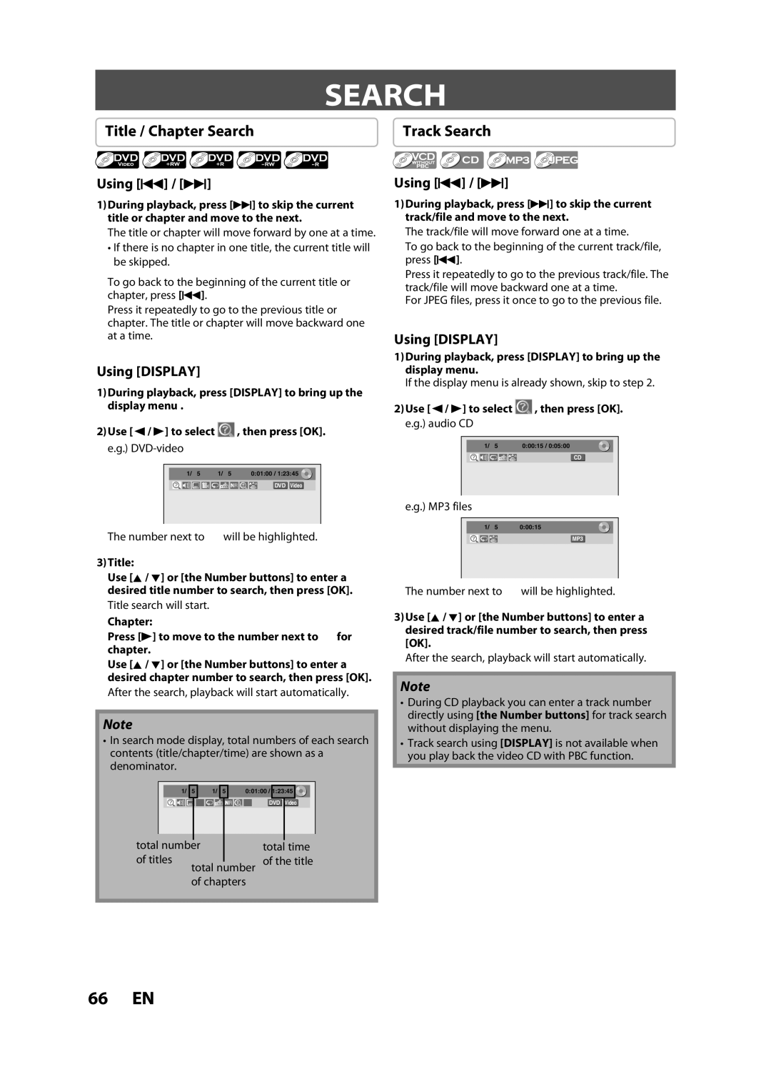 FUNAI ZV457MG9 A owner manual Title / Chapter Search, Using H / G, Using Display 