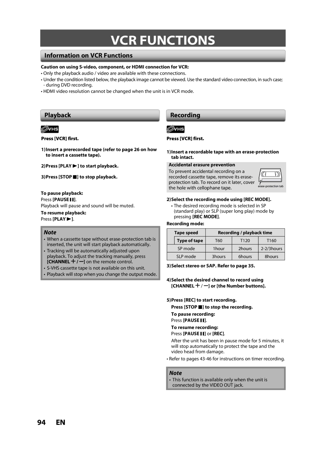 FUNAI ZV457MG9 A owner manual Information on VCR Functions 