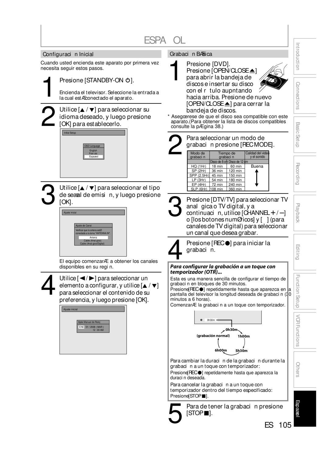 FUNAI ZV457MG9 owner manual Presione STANDBY-ON y, Bandeja de discos, Para seleccionar un modo de 