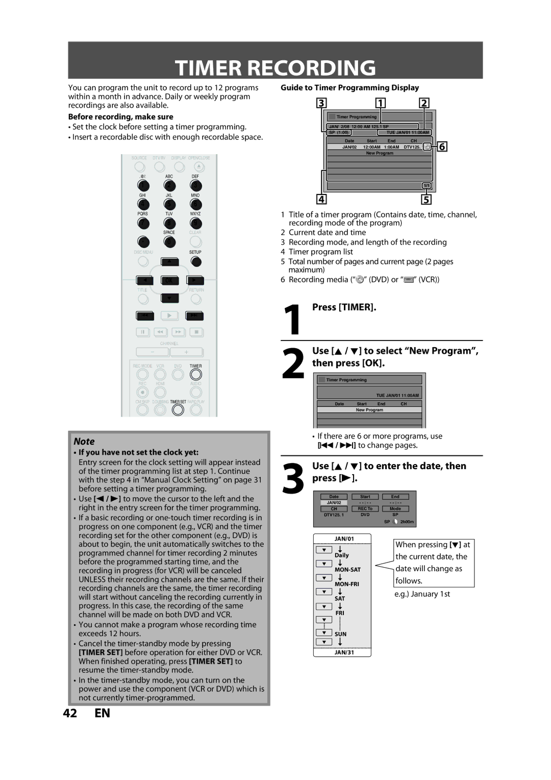 FUNAI ZV457MG9 owner manual Timer Recording, Press Timer Use K / L to select New Program, then press OK 