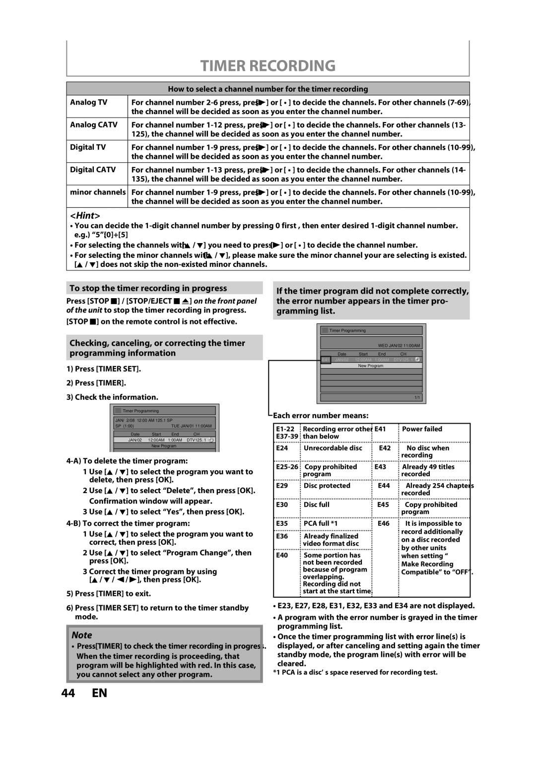 FUNAI ZV457MG9 owner manual To stop the timer recording in progress, How to select a channel number for the timer recording 