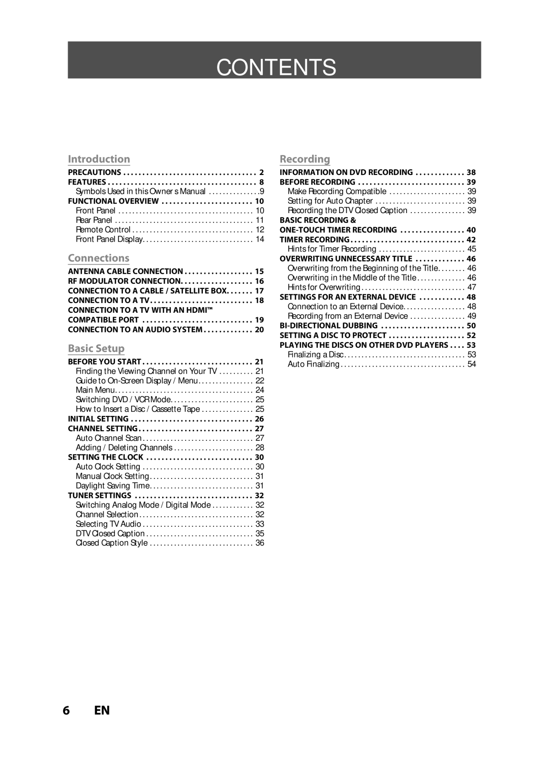 FUNAI ZV457MG9 owner manual Contents 