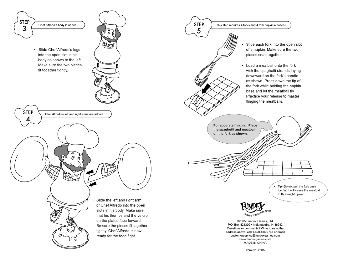 Fundex Games Alfredo's Food Fight manual Made in China 