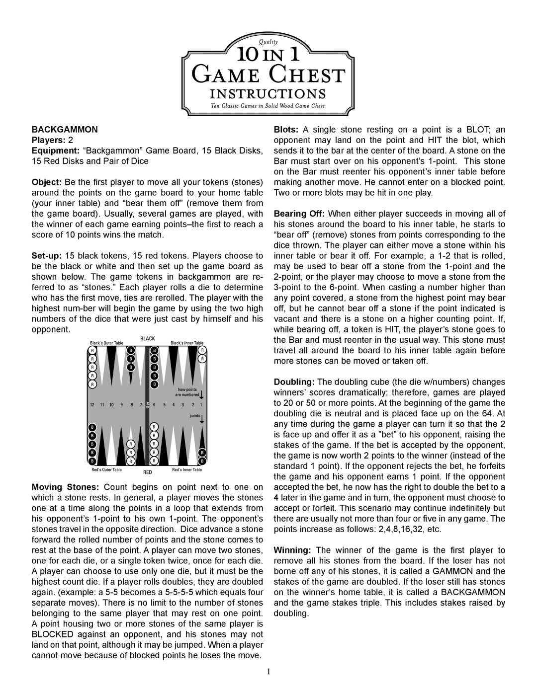 Fundex Games 5392 manual Backgammon, Players 