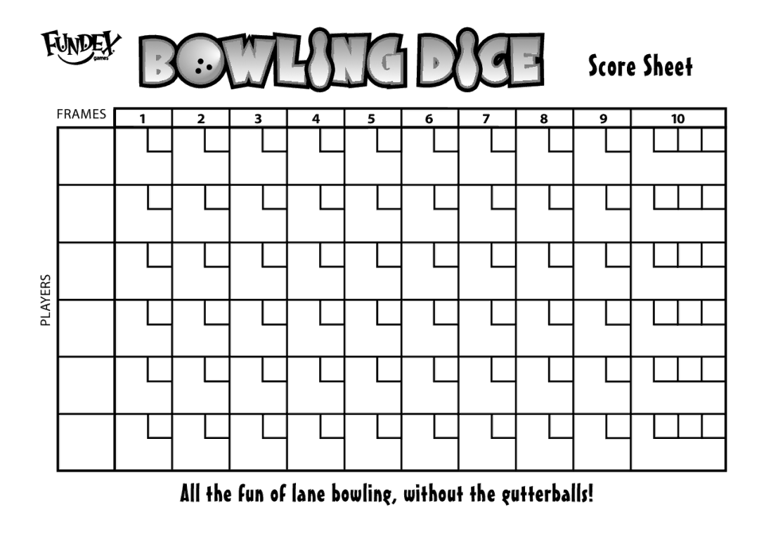 Fundex Games 2729, Bowling Dice manual Score Sheet 