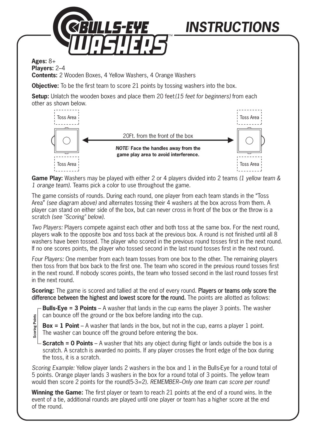 Fundex Games 0728, Bulls-Eye Washers manual Instructions, Ages 8+ Players 