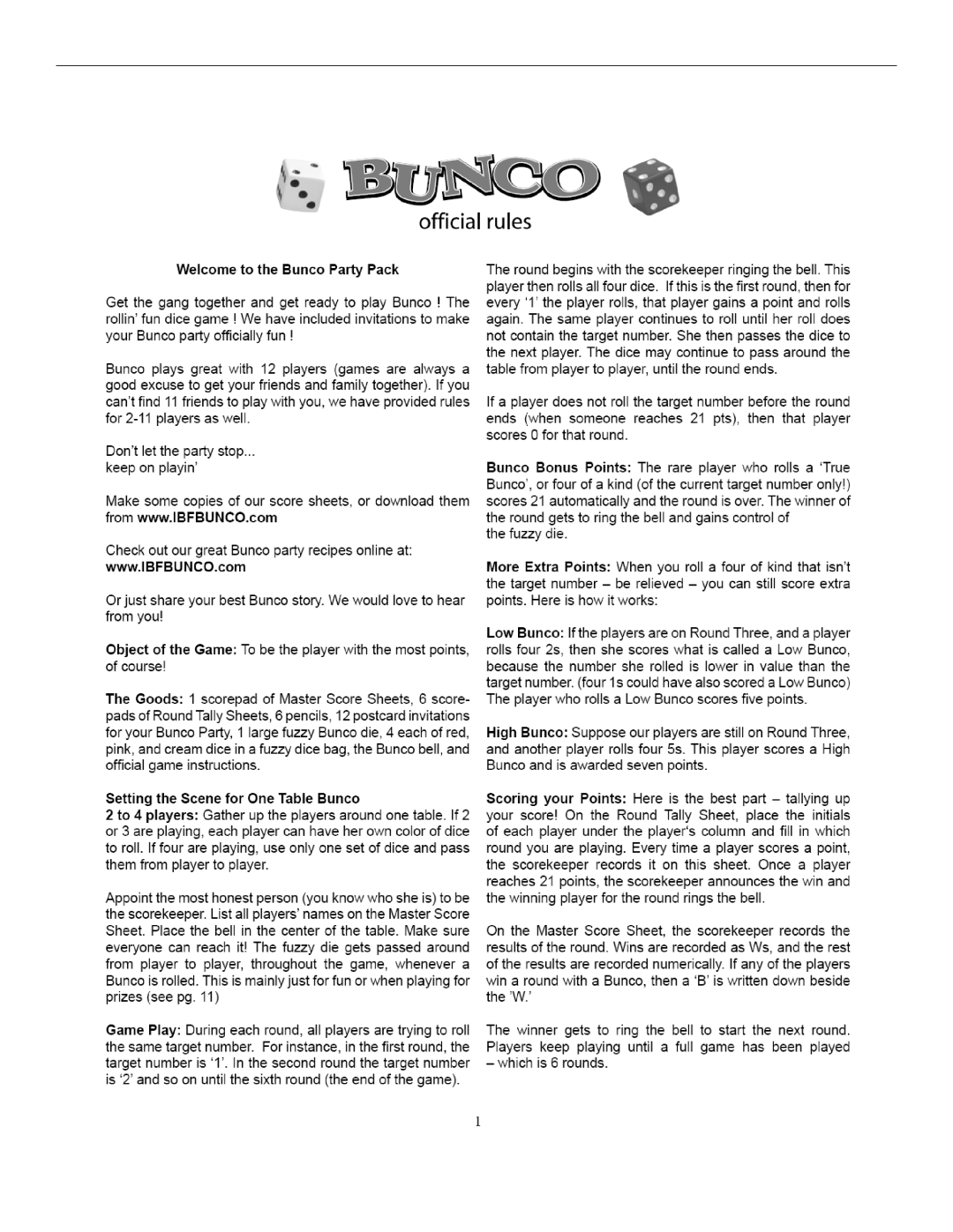 Fundex Games Bunco manual 