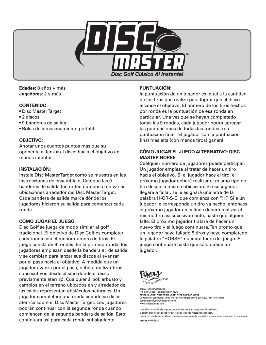 Fundex Games Disc Master manual 