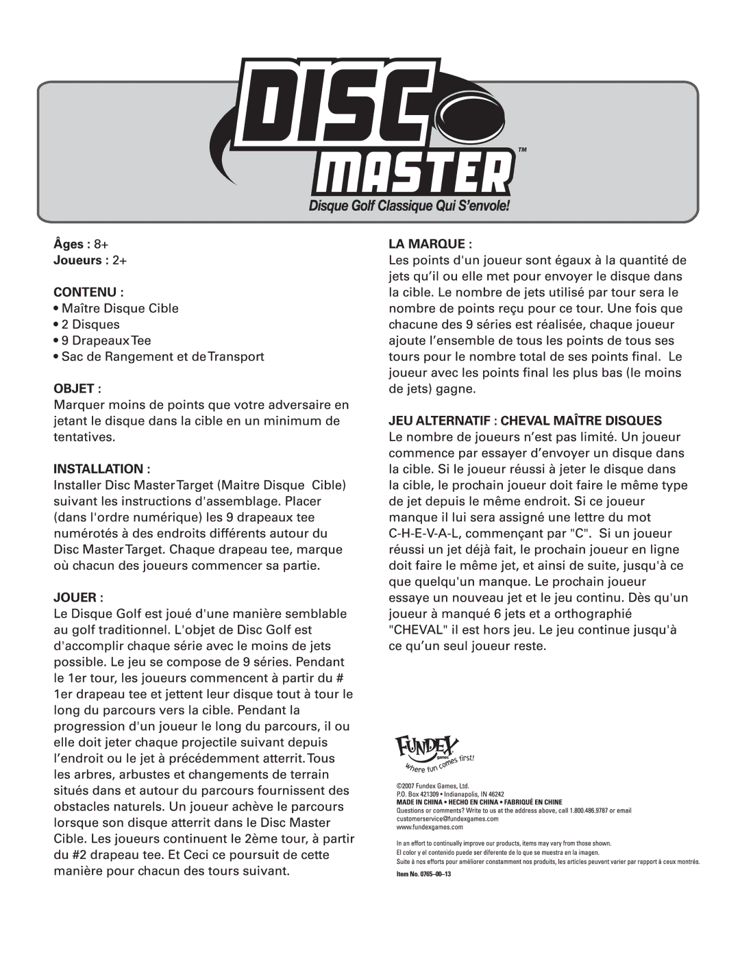 Fundex Games Disc Master manual 