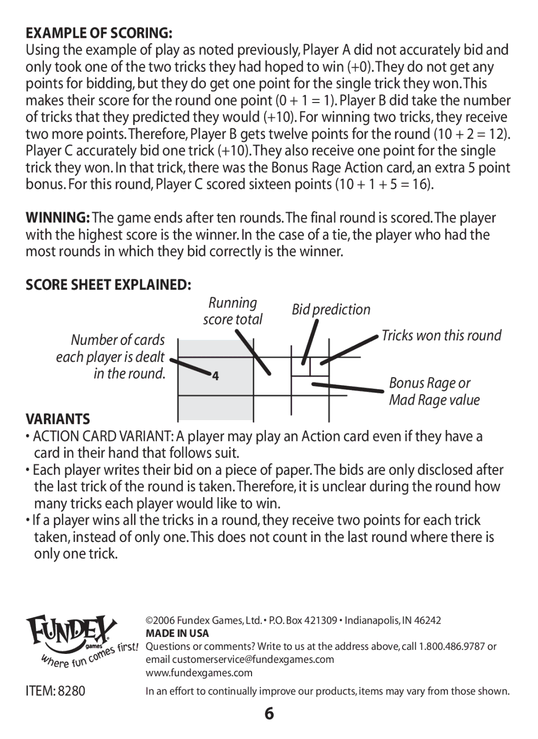 Fundex Games RAGE manual Example of Scoring 