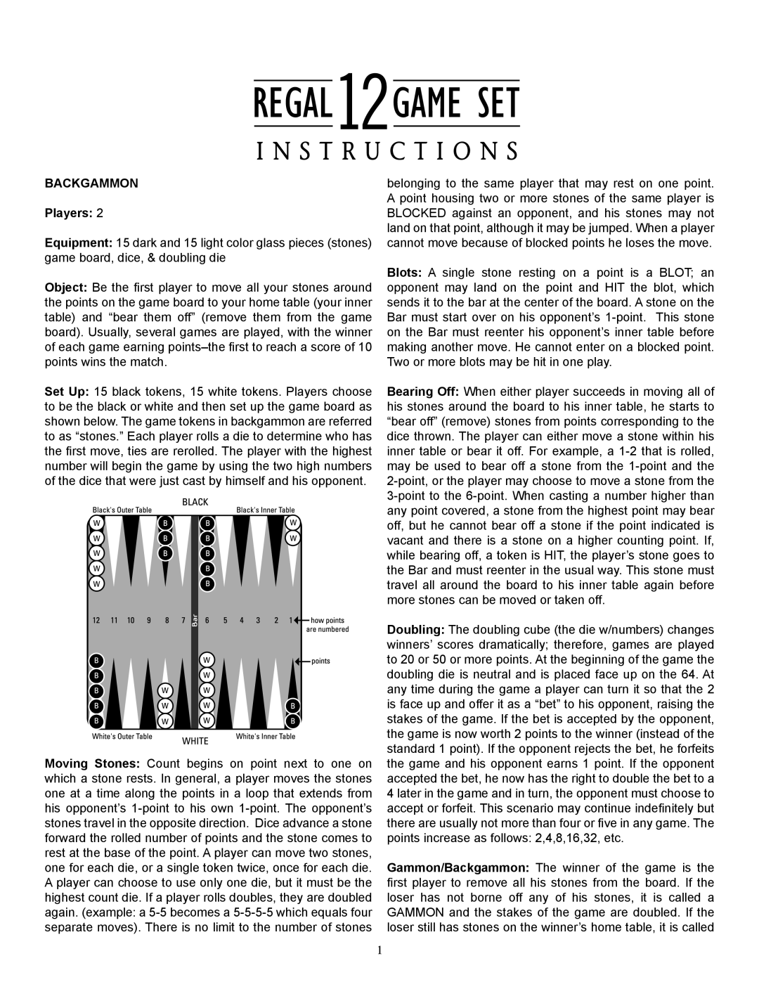 Fundex Games Regal 12 Backgammon manual Players 