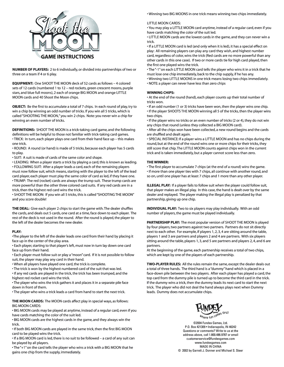 Fundex Games Shoot the Moon manual 