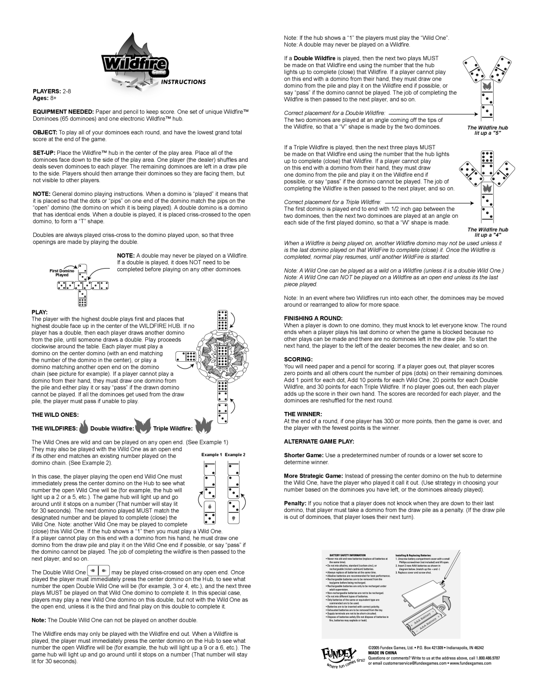 Fundex Games manual Players, Wild Ones Wildfires, Finishing a Round, Scoring, Winner, Alternate Game Play 