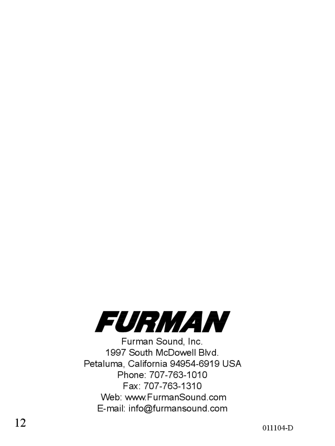 Furman Sound 2+6 owner manual 011104-D 