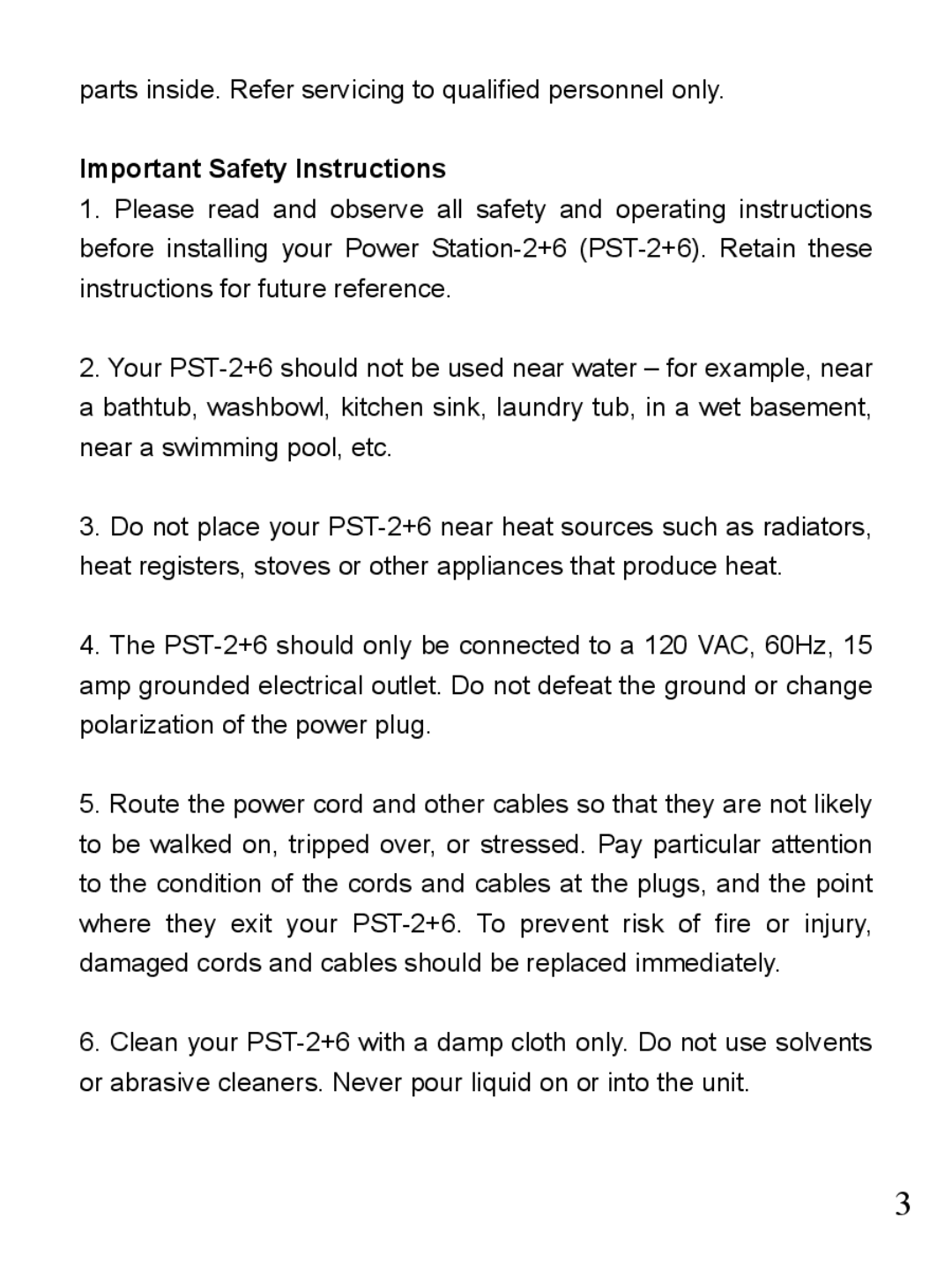 Furman Sound 2+6 owner manual Important Safety Instructions 