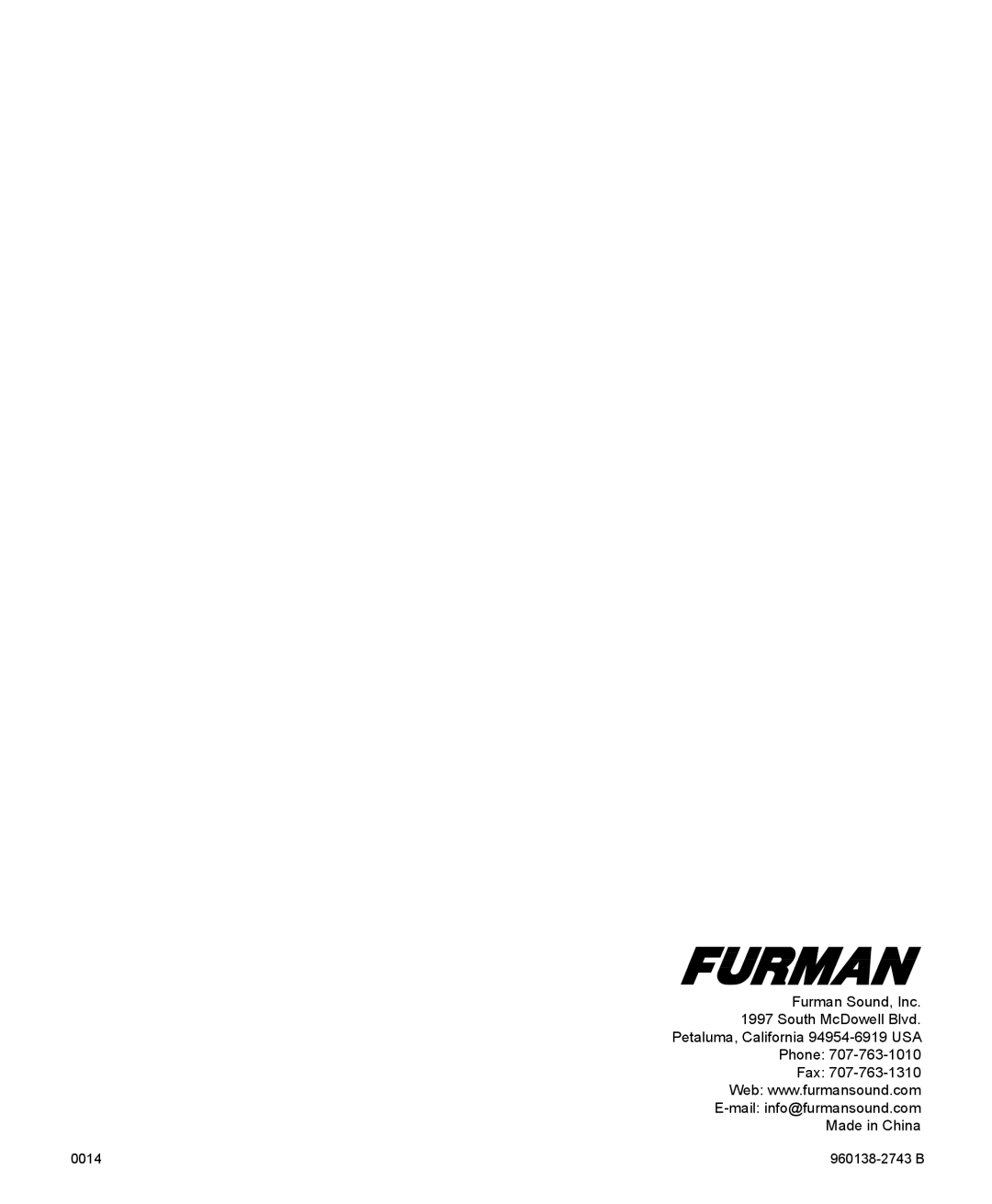 Furman Sound HRM-16, HDS-16 manual Petaluma, California 94954-6919 USA Phone Fax 