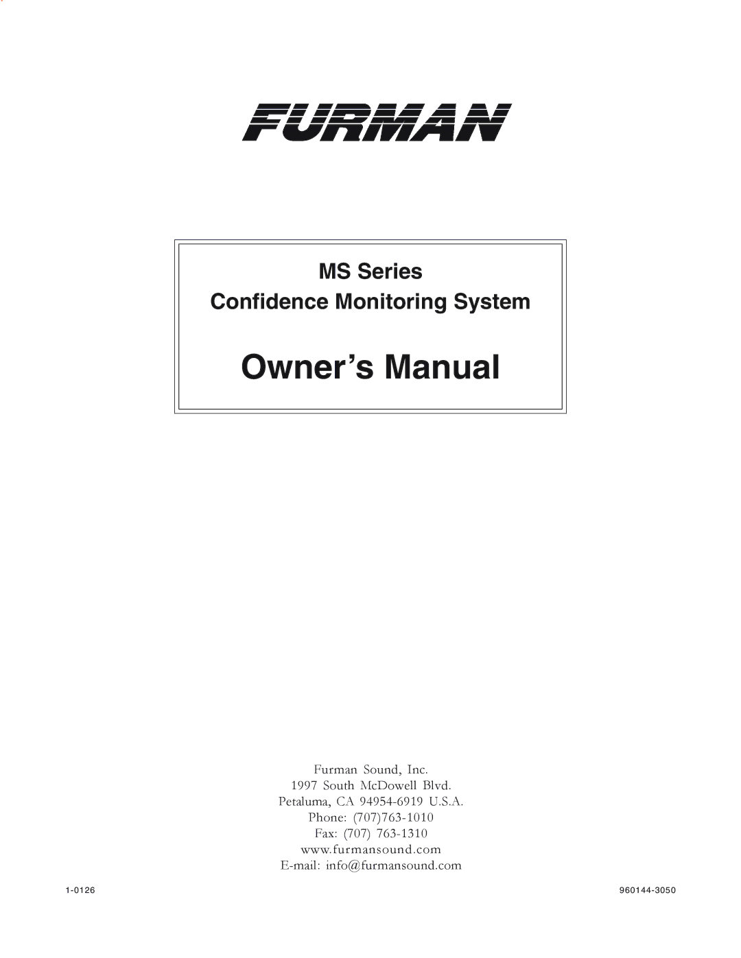 Furman Sound MS2A-1 owner manual MS Series Confidence Monitoring System 