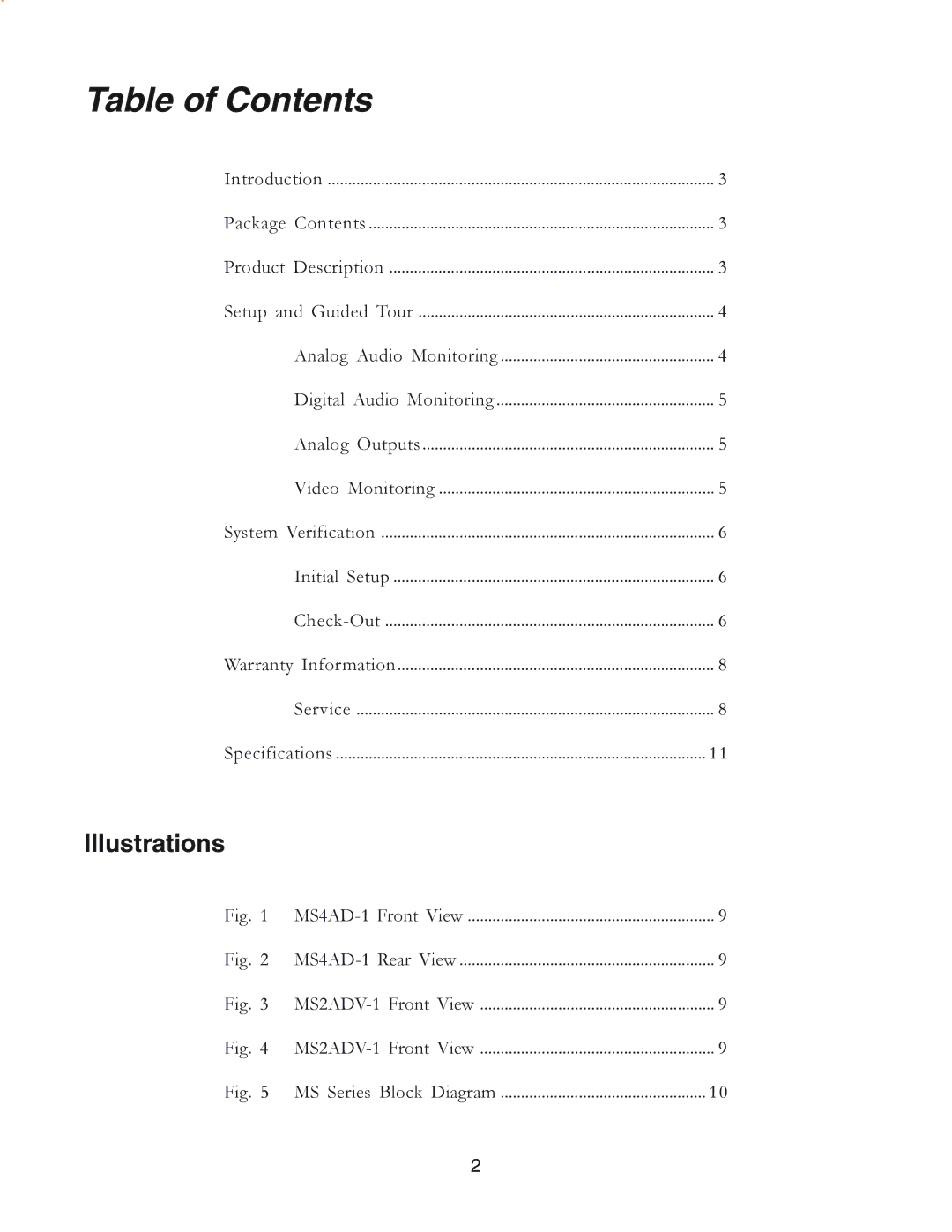 Furman Sound MS2A-1 owner manual Table of Contents 