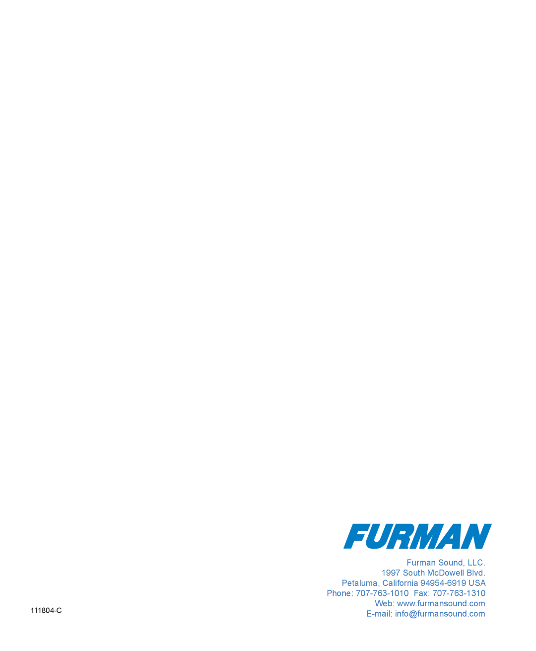 Furman Sound PL-8 II, PM-8 II, PL-PLUS D II, PL-PLUS II manual Furman Sound, LLC 